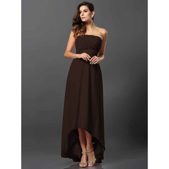 Charming Strapless Sleeveless High Low Chiffon Bridesmaid Dresses
