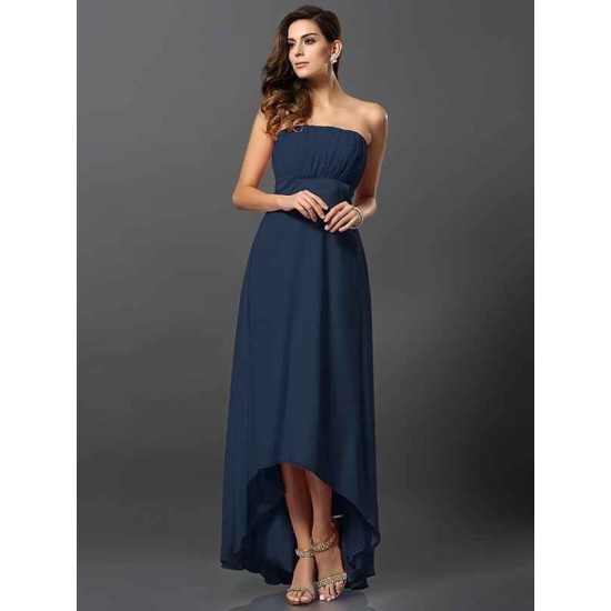 Charming Strapless Sleeveless High Low Chiffon Bridesmaid Dresses
