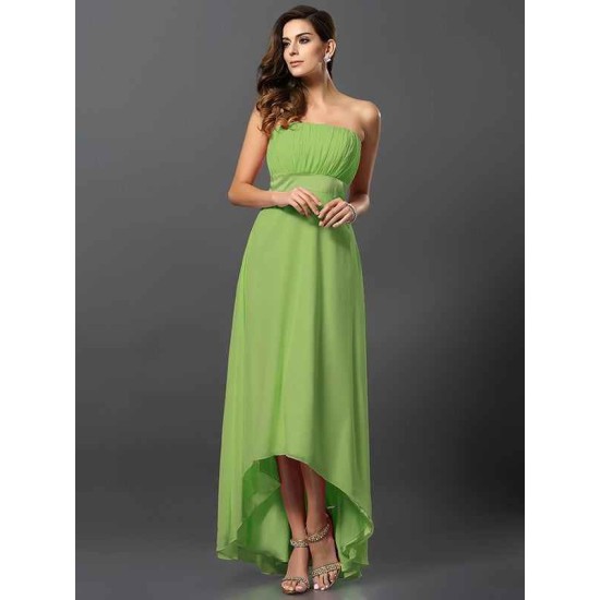 Charming Strapless Sleeveless High Low Chiffon Bridesmaid Dresses