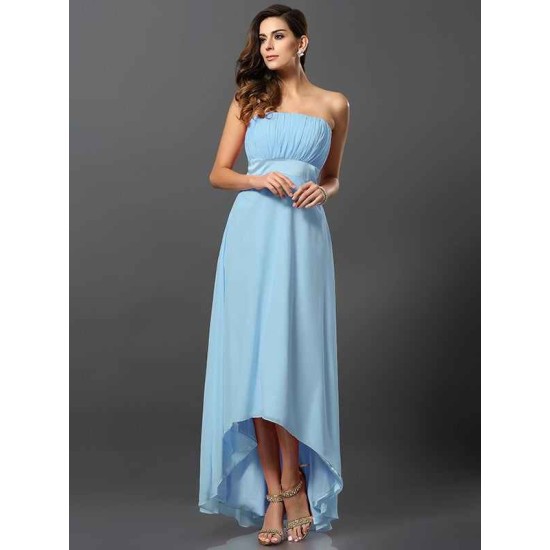 Charming Strapless Sleeveless High Low Chiffon Bridesmaid Dresses