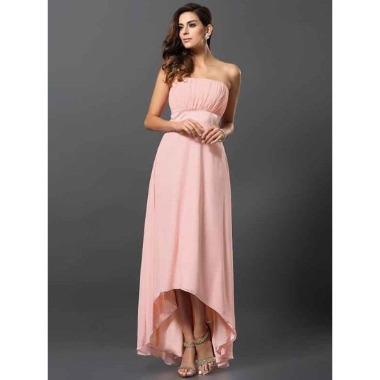 Charming Strapless Sleeveless High Low Chiffon Bridesmaid Dresses