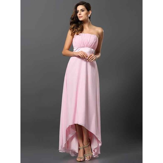 Charming Strapless Sleeveless High Low Chiffon Bridesmaid Dresses