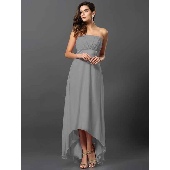 Charming Strapless Sleeveless High Low Chiffon Bridesmaid Dresses