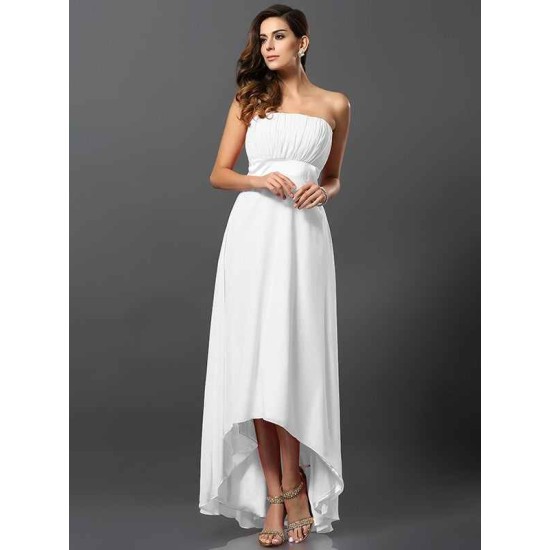 Charming Strapless Sleeveless High Low Chiffon Bridesmaid Dresses