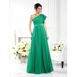 Charming One Shoulder Ruffles Sleeveless Long Chiffon Bridesmaid Dresses