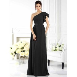 Charming One Shoulder Ruffles Sleeveless Long Chiffon Bridesmaid Dresses