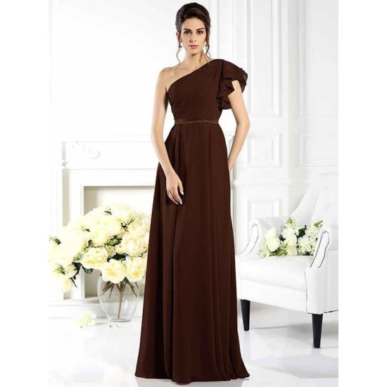 Charming One Shoulder Ruffles Sleeveless Long Chiffon Bridesmaid Dresses