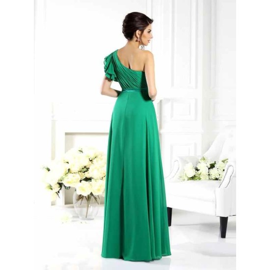 Charming One Shoulder Ruffles Sleeveless Long Chiffon Bridesmaid Dresses