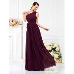 Charming One Shoulder Sash/Ribbon/Belt Sleeveless Long Chiffon Bridesmaid Dresses