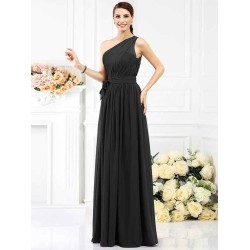 Charming One Shoulder Sash/Ribbon/Belt Sleeveless Long Chiffon Bridesmaid Dresses