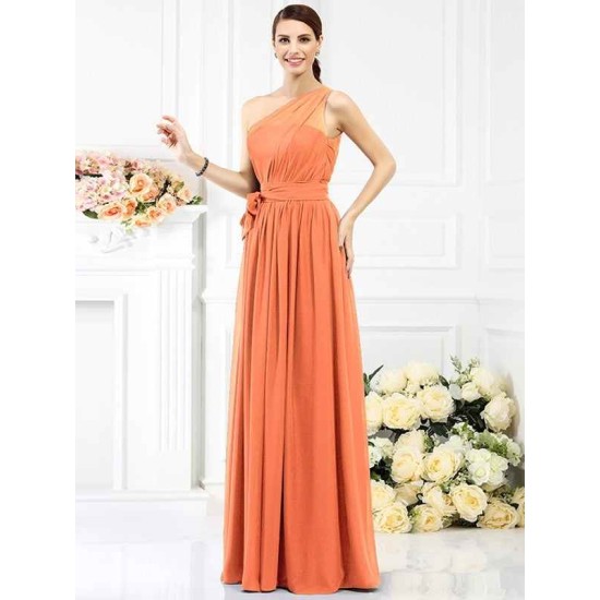 Charming One Shoulder Sash/Ribbon/Belt Sleeveless Long Chiffon Bridesmaid Dresses