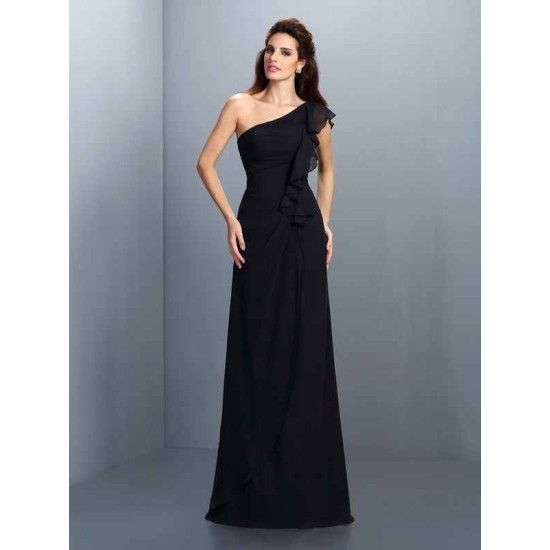 Charming One Shoulder Pleats Sleeveless Long Chiffon Bridesmaid Dresses