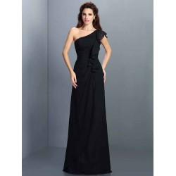 Charming One Shoulder Pleats Sleeveless Long Chiffon Bridesmaid Dresses