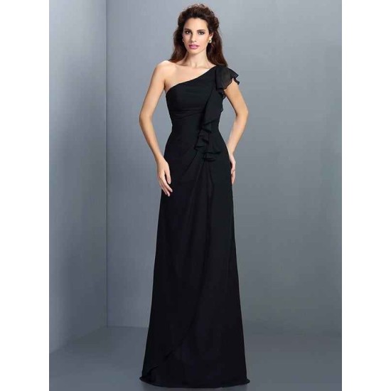 Charming One Shoulder Pleats Sleeveless Long Chiffon Bridesmaid Dresses