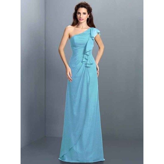 Charming One Shoulder Pleats Sleeveless Long Chiffon Bridesmaid Dresses