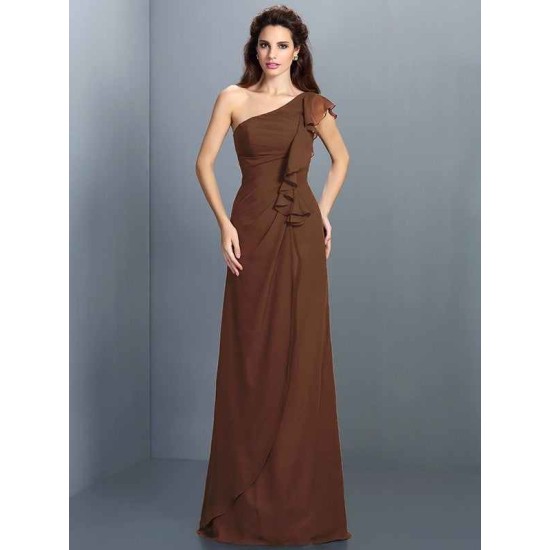 Charming One Shoulder Pleats Sleeveless Long Chiffon Bridesmaid Dresses