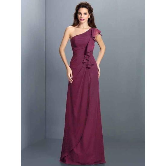 Charming One Shoulder Pleats Sleeveless Long Chiffon Bridesmaid Dresses