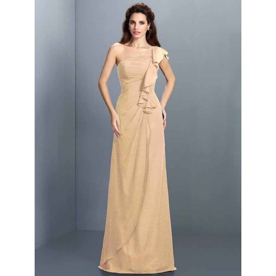 Charming One Shoulder Pleats Sleeveless Long Chiffon Bridesmaid Dresses