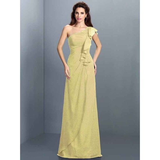 Charming One Shoulder Pleats Sleeveless Long Chiffon Bridesmaid Dresses