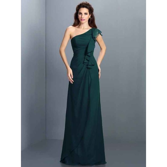 Charming One Shoulder Pleats Sleeveless Long Chiffon Bridesmaid Dresses