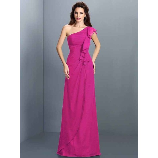 Charming One Shoulder Pleats Sleeveless Long Chiffon Bridesmaid Dresses
