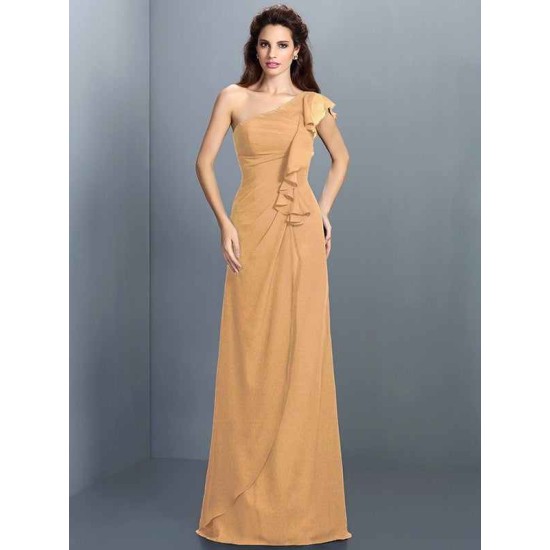 Charming One Shoulder Pleats Sleeveless Long Chiffon Bridesmaid Dresses
