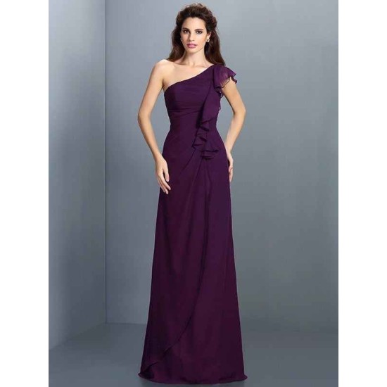 Charming One Shoulder Pleats Sleeveless Long Chiffon Bridesmaid Dresses