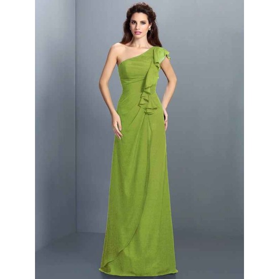 Charming One Shoulder Pleats Sleeveless Long Chiffon Bridesmaid Dresses