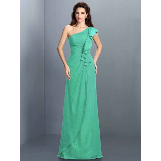 Charming One Shoulder Pleats Sleeveless Long Chiffon Bridesmaid Dresses