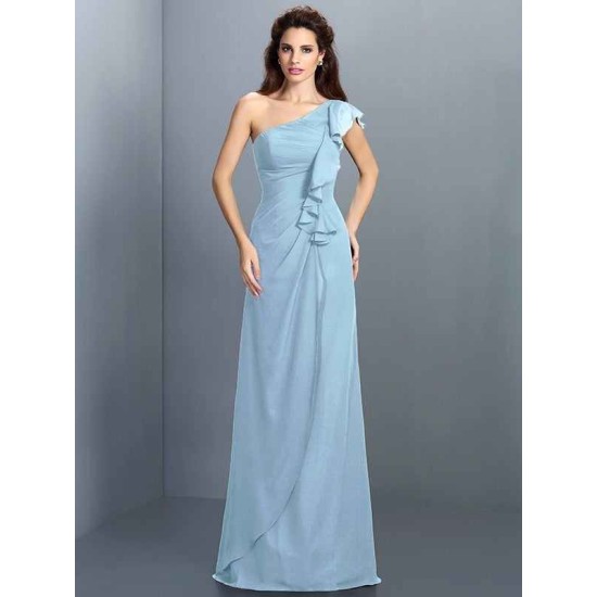 Charming One Shoulder Pleats Sleeveless Long Chiffon Bridesmaid Dresses