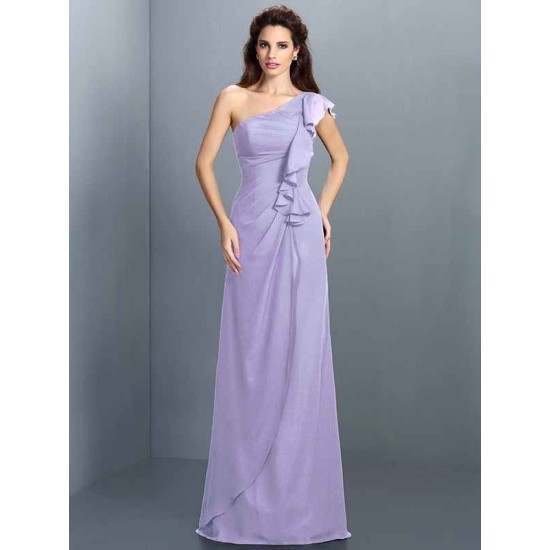 Charming One Shoulder Pleats Sleeveless Long Chiffon Bridesmaid Dresses