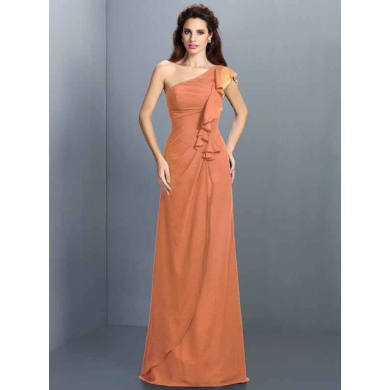 Charming One Shoulder Pleats Sleeveless Long Chiffon Bridesmaid Dresses