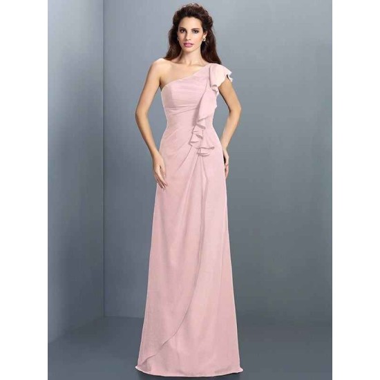 Charming One Shoulder Pleats Sleeveless Long Chiffon Bridesmaid Dresses