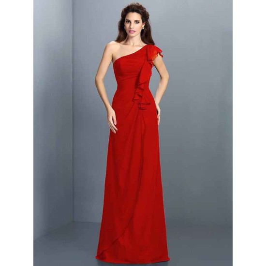 Charming One Shoulder Pleats Sleeveless Long Chiffon Bridesmaid Dresses