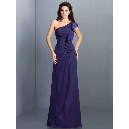 Charming One Shoulder Pleats Sleeveless Long Chiffon Bridesmaid Dresses