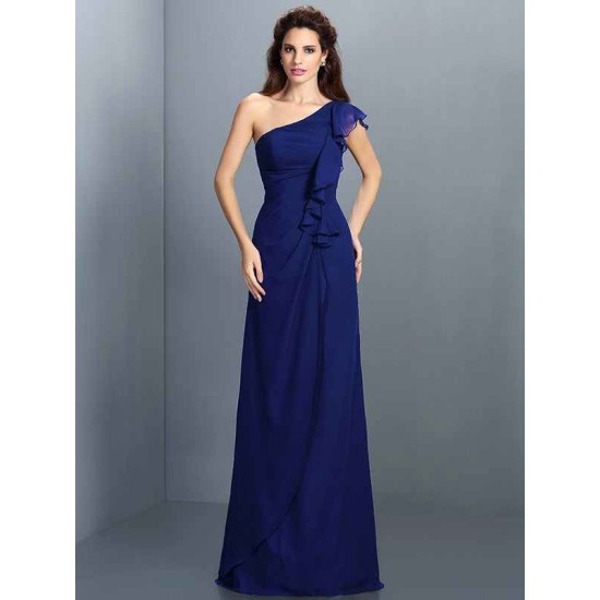 Charming One Shoulder Pleats Sleeveless Long Chiffon Bridesmaid Dresses