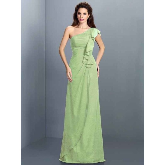 Charming One Shoulder Pleats Sleeveless Long Chiffon Bridesmaid Dresses