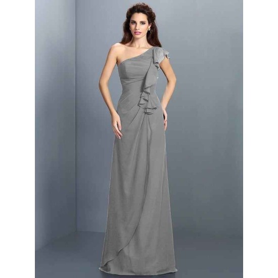 Charming One Shoulder Pleats Sleeveless Long Chiffon Bridesmaid Dresses