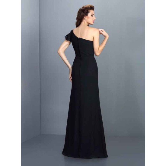 Charming One Shoulder Pleats Sleeveless Long Chiffon Bridesmaid Dresses