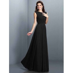 Charming High Neck Pleats Sleeveless Long Chiffon Bridesmaid Dresses