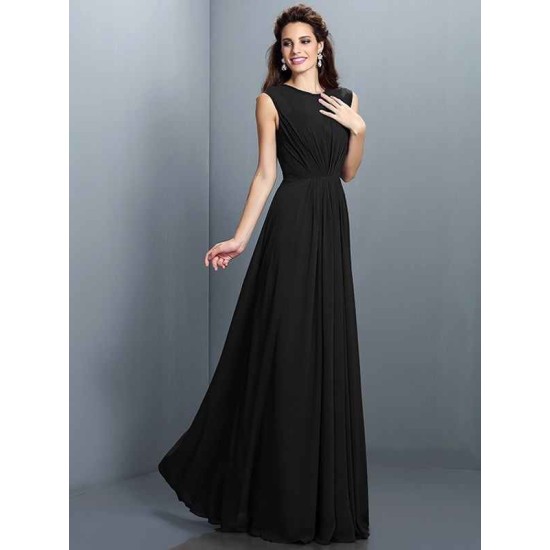 Charming High Neck Pleats Sleeveless Long Chiffon Bridesmaid Dresses