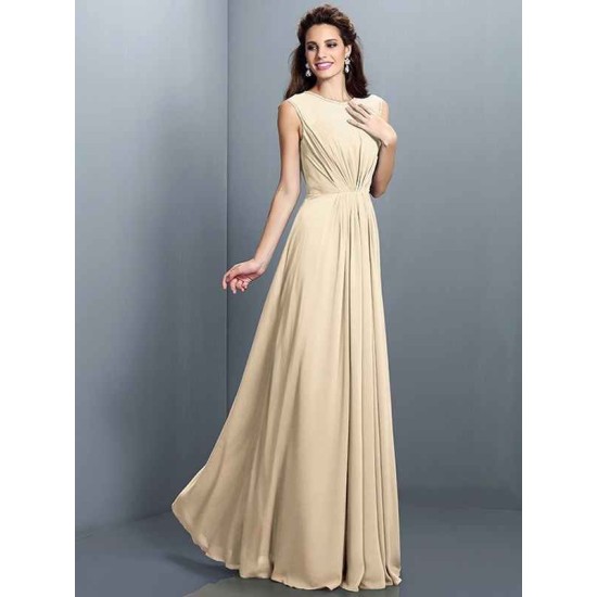Charming High Neck Pleats Sleeveless Long Chiffon Bridesmaid Dresses