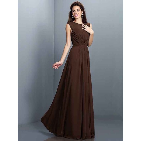 Charming High Neck Pleats Sleeveless Long Chiffon Bridesmaid Dresses