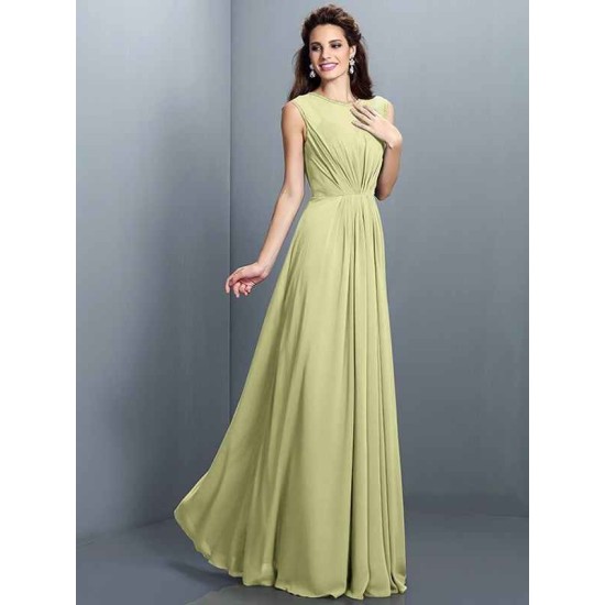 Charming High Neck Pleats Sleeveless Long Chiffon Bridesmaid Dresses