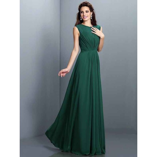 Charming High Neck Pleats Sleeveless Long Chiffon Bridesmaid Dresses