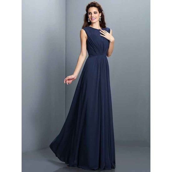 Charming High Neck Pleats Sleeveless Long Chiffon Bridesmaid Dresses