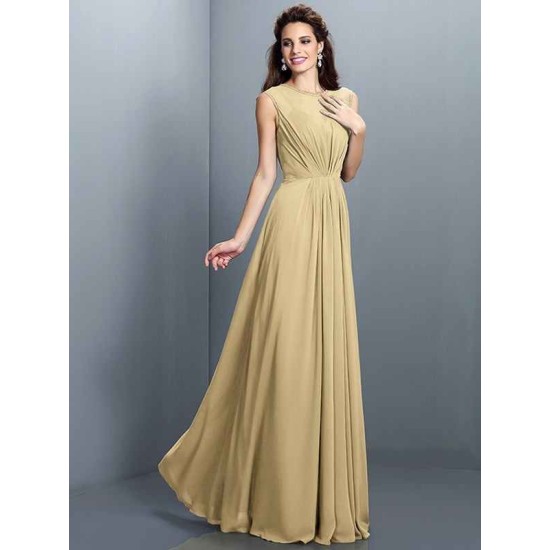 Charming High Neck Pleats Sleeveless Long Chiffon Bridesmaid Dresses