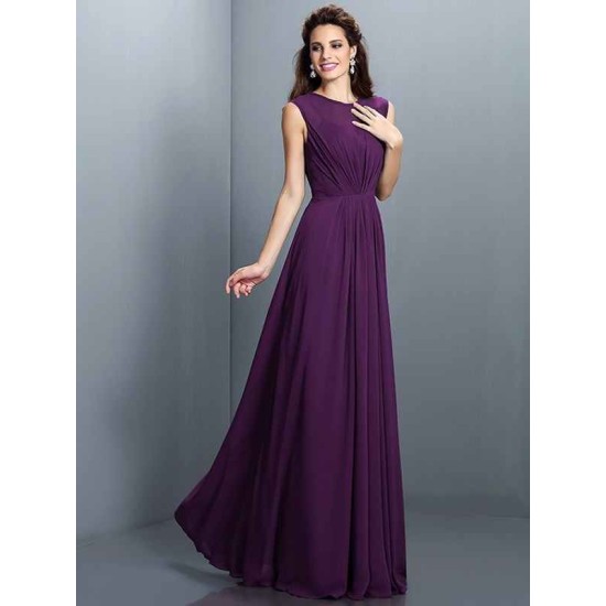 Charming High Neck Pleats Sleeveless Long Chiffon Bridesmaid Dresses