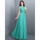 Charming High Neck Pleats Sleeveless Long Chiffon Bridesmaid Dresses