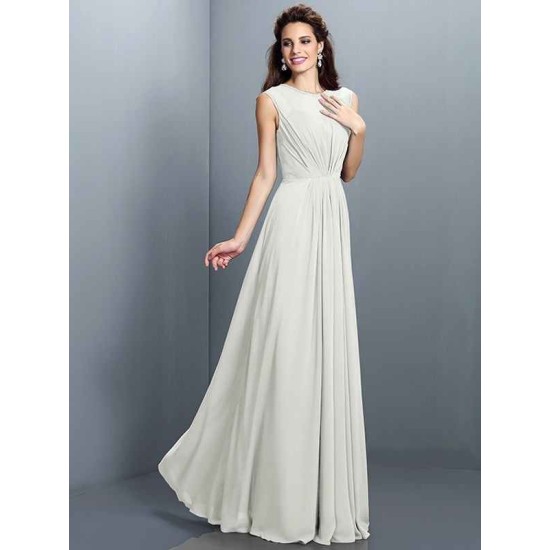 Charming High Neck Pleats Sleeveless Long Chiffon Bridesmaid Dresses